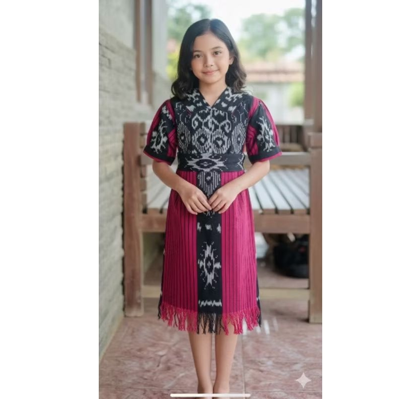 gaun dress anak usia 6-12 tahun tenun Jepara model sepan