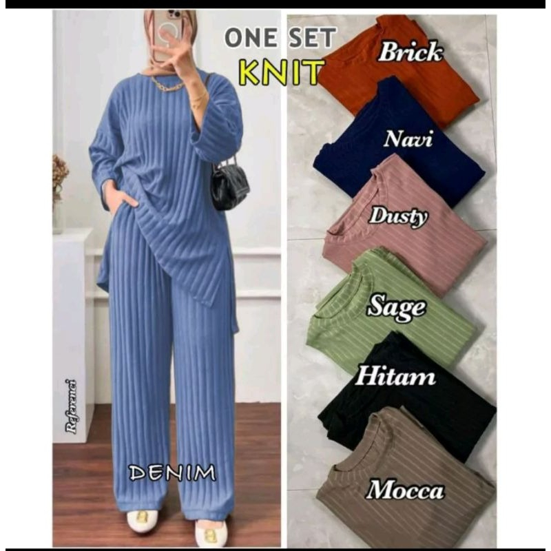 PROMO ONE SET HORNET KNIT RAJUT / SETELAN KAOS CELANA WANITA DEWASA / BAJU PEREMPUAN / FASHION WANIT