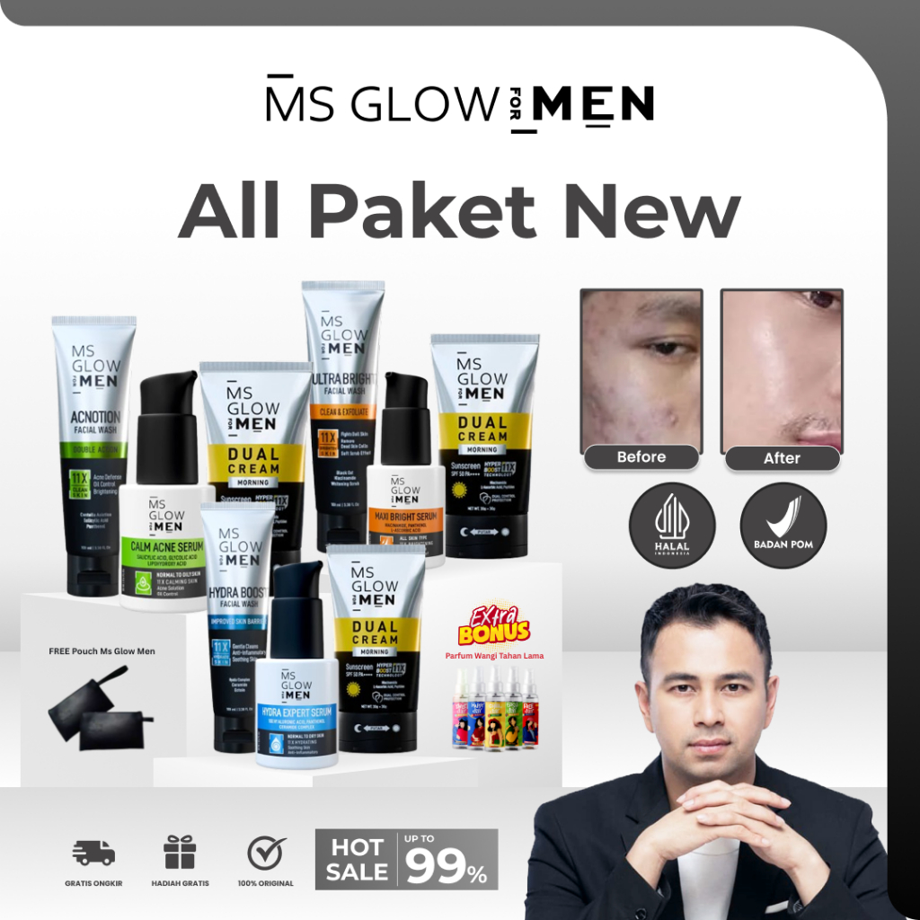 Ms Glow Men Official Store - Paket New Series Ms Glow For Men - Mencerahkan Wajah Pria, Penghilang J