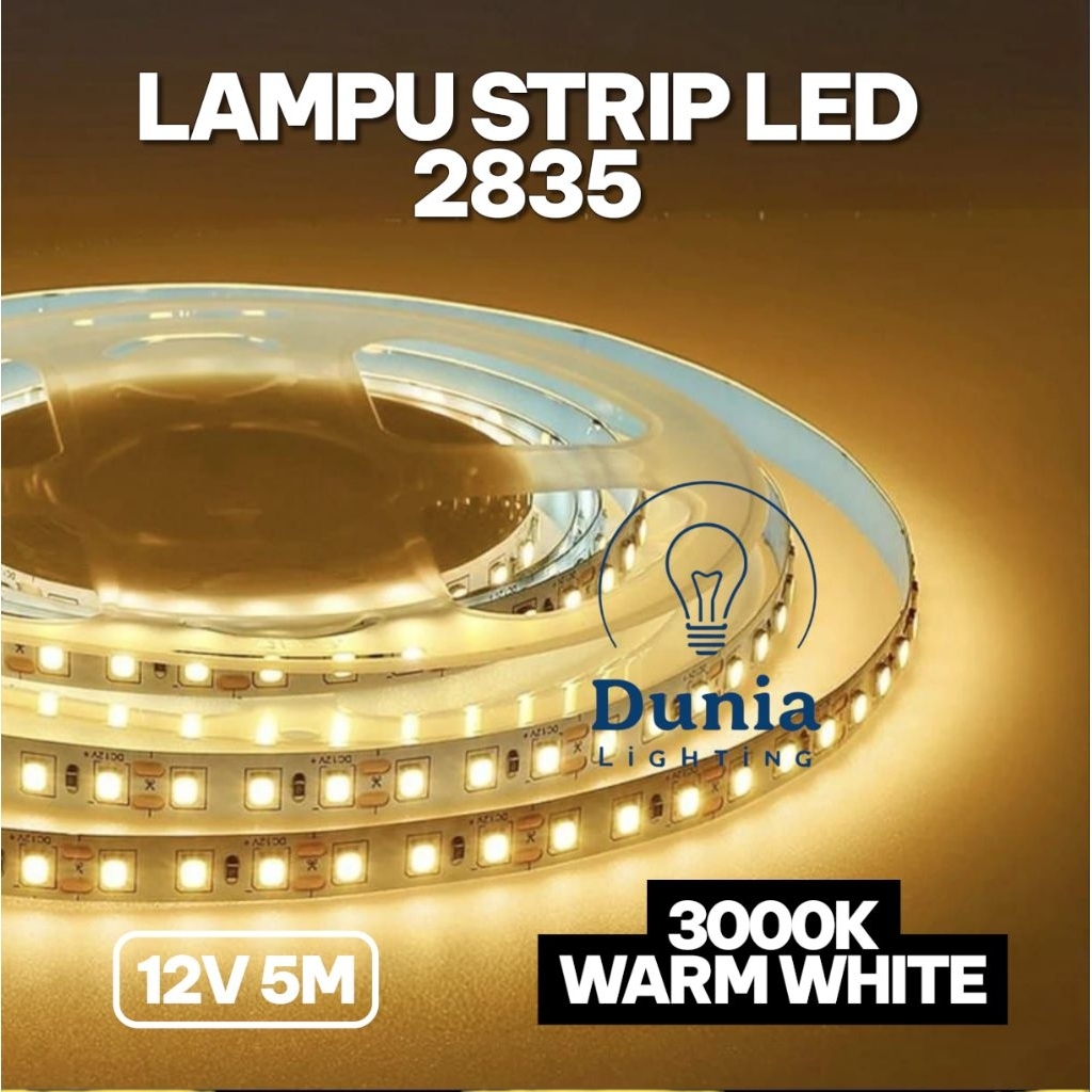 Lampu Strip Led 2835 12V 5M stripe 3528 12 volt 5 meter 120led mata rapat kecil indoor 3000k kuning 