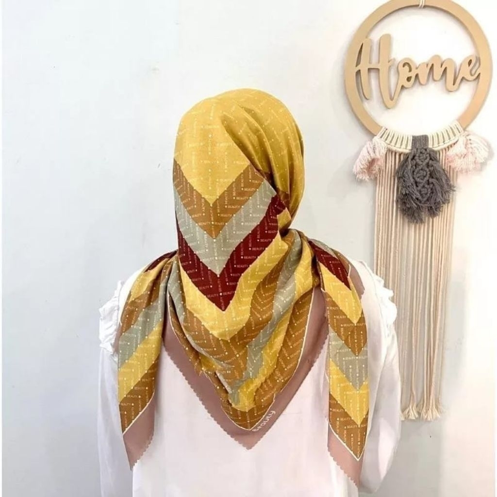 Kerudung segiempat motif polka amara kuning voal sublime