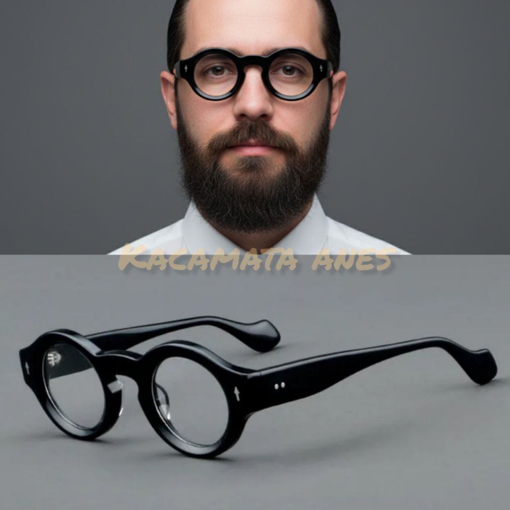 Frame kacamata bulat tebal asetat pria wanita 23106 bisa custom minus silinder plus