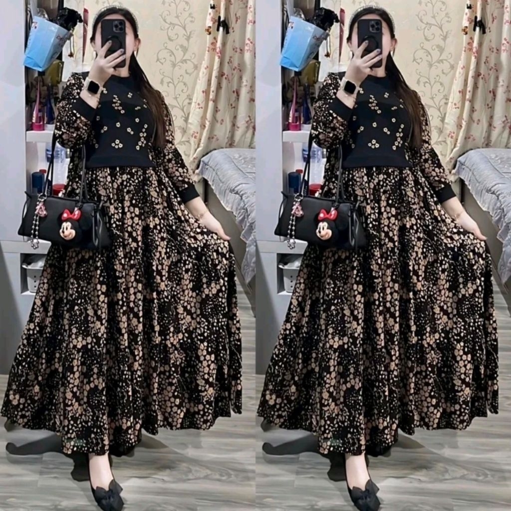 dress rayon aulia kombinasi kenit bordir