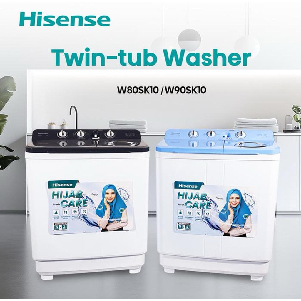 HISENSE MESIN CUCI 2 TABUNG WS80K10 GARANSI RESMI - MESIN CUCI HISENSE 2 TABUNG 9KG WS90K10 - MESIN 
