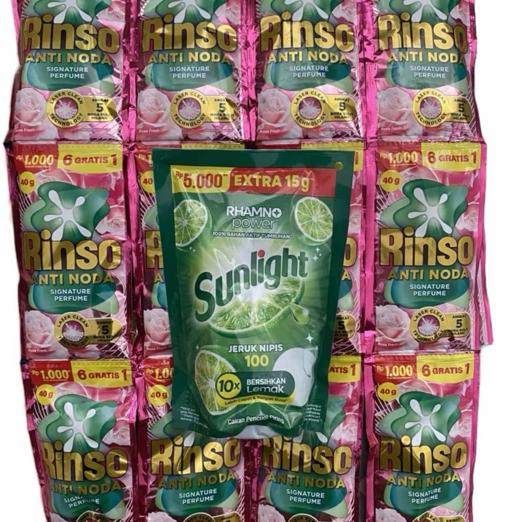 PAKET BUNDLING 3 - Rinso Cair 4 Renceng (1000an) + Sunlight (5000an) - Promo Bundling - Paket Hemat
