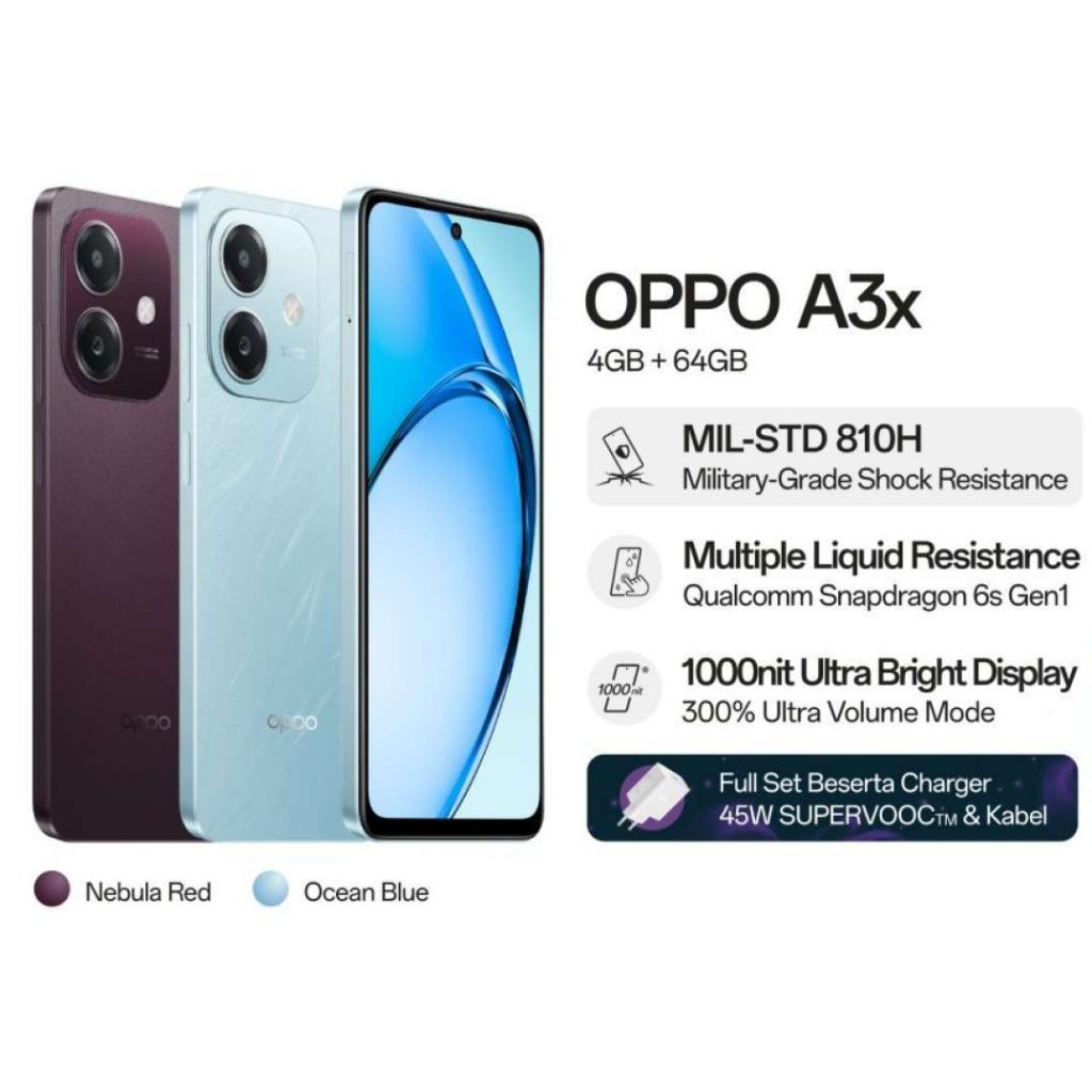 hp Oppo A3x Ram 4gb 64Gb dan 6gb 128gb garansi resmi 1 tahun