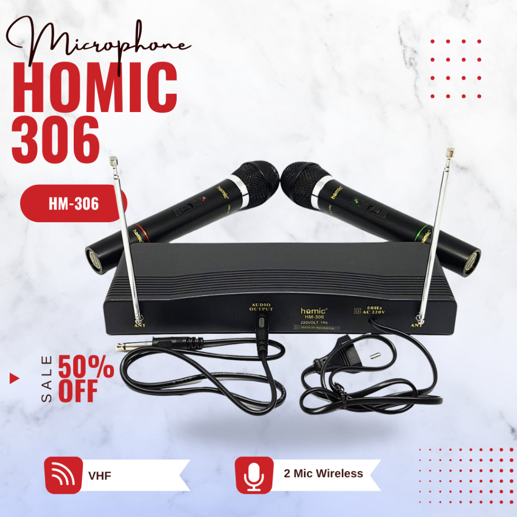 Microphone Double Wireless HOMIC HM 306 Mic  Mikrofon Original