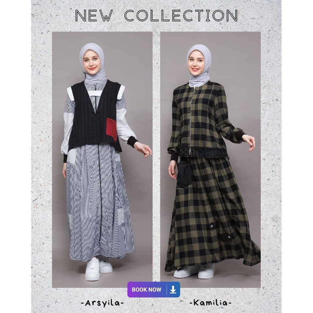 set rok kamilia dan gamis set arsyila by simply laisa