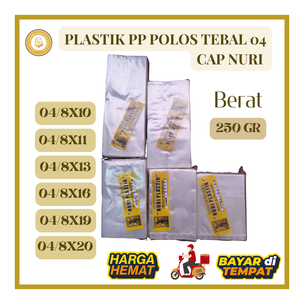 PLASTIK PP POLOS TEBAL 04 LEBAR 8 CM BERAT 250 GR (8X10 8X11 8X13 8X16 8X19 8X20)