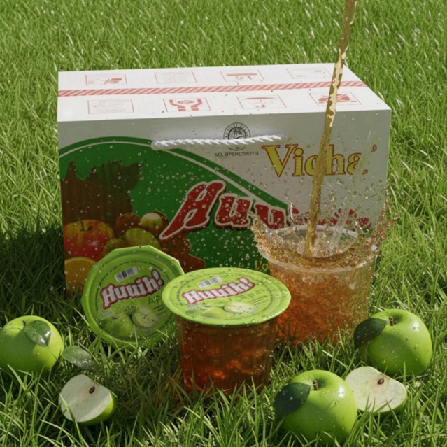 Huuih Vicha Sari Apel Original TERMURAH — 1 Box Isi 24 Cup • 100% Apel Malang Segar