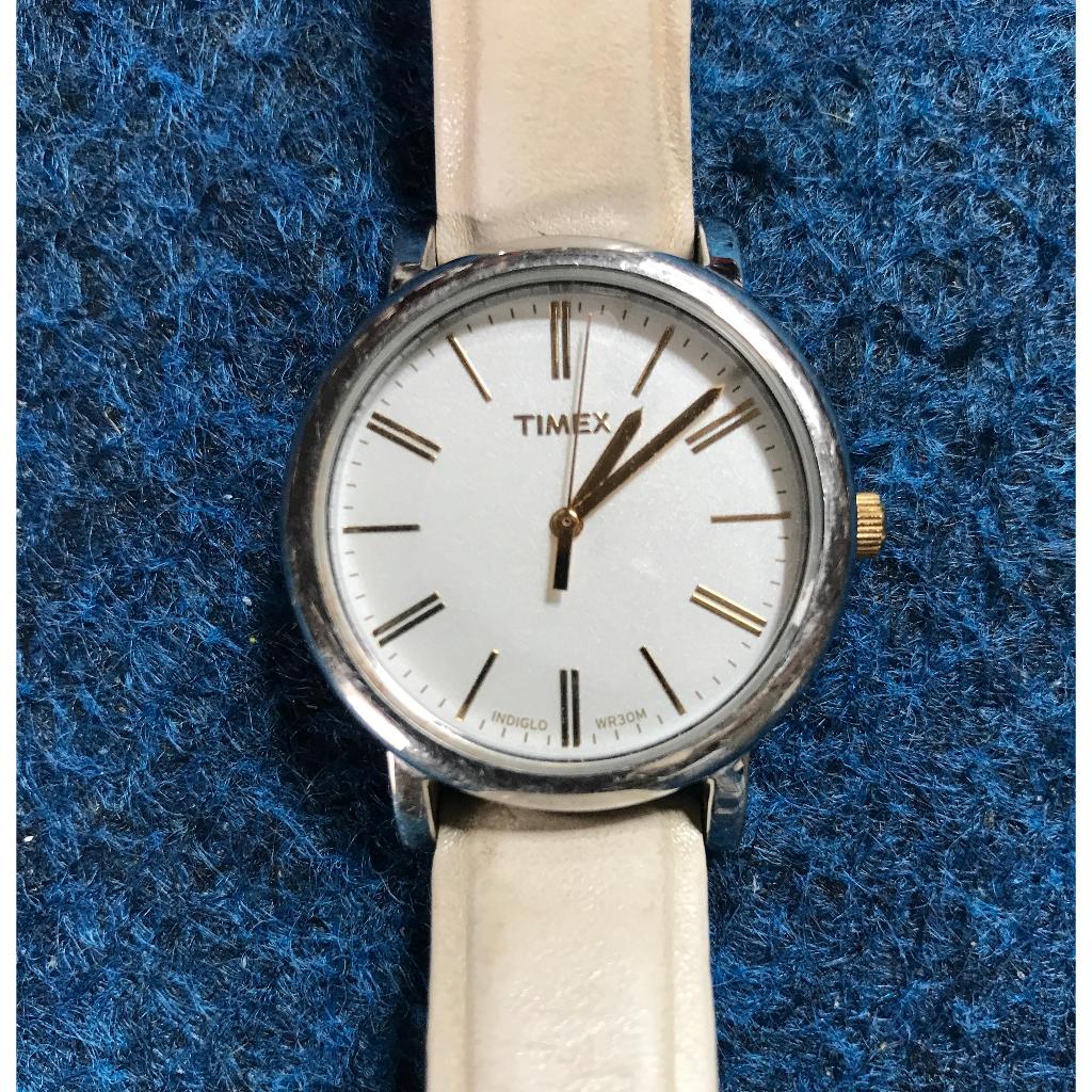 TIMEX UNISEX WATCH, LARGE FACE, WHITE LEATHER STRAP