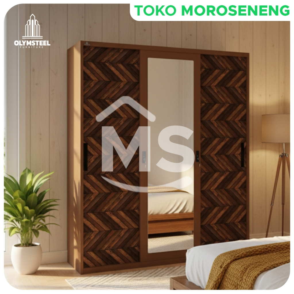 Olympic Olymsteel OSWS SEKAYU Lemari Sliding Pakaian Besi 3 Pintu dengan Desain Modern dan Motif Kay