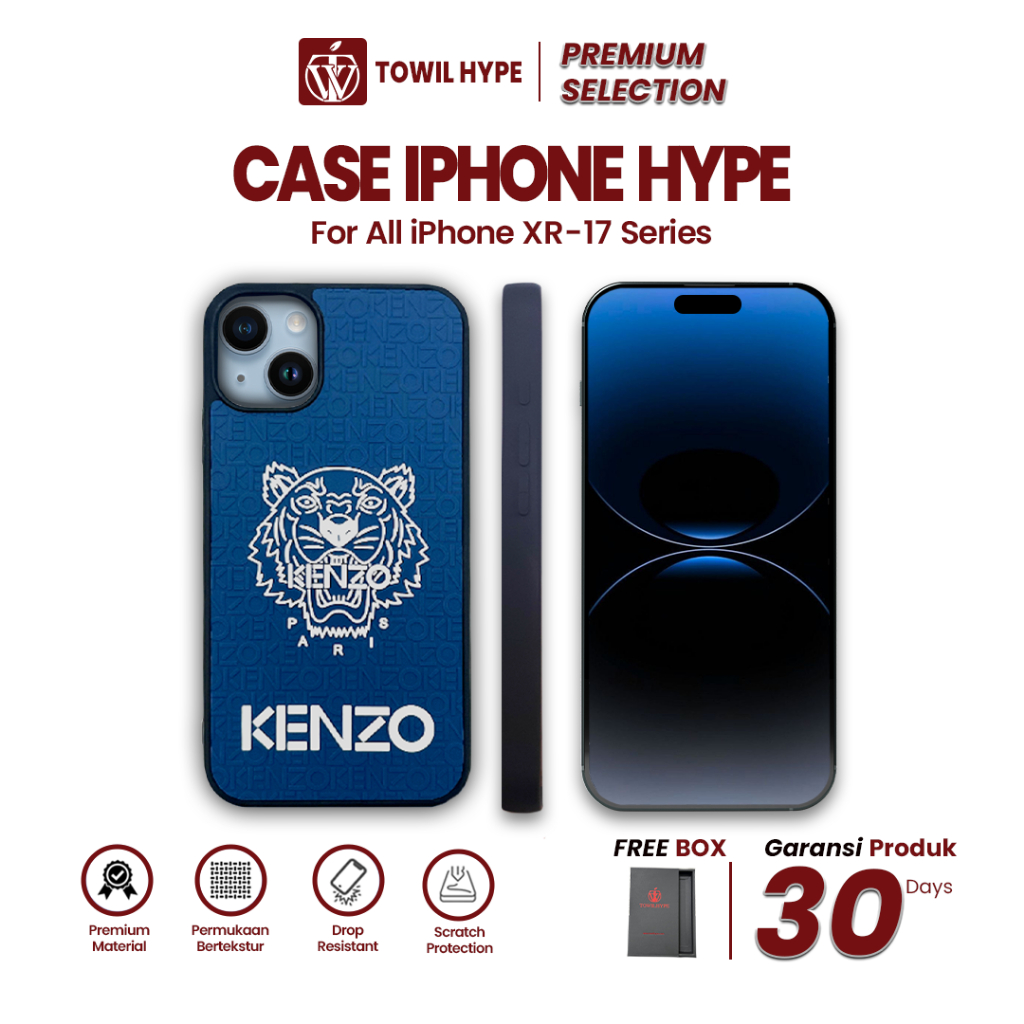 Case IPhone 15 14 13 12 11 X 8 7 Pro Max Mini Plus Premium Motif Blue Kenzo 3D - KB