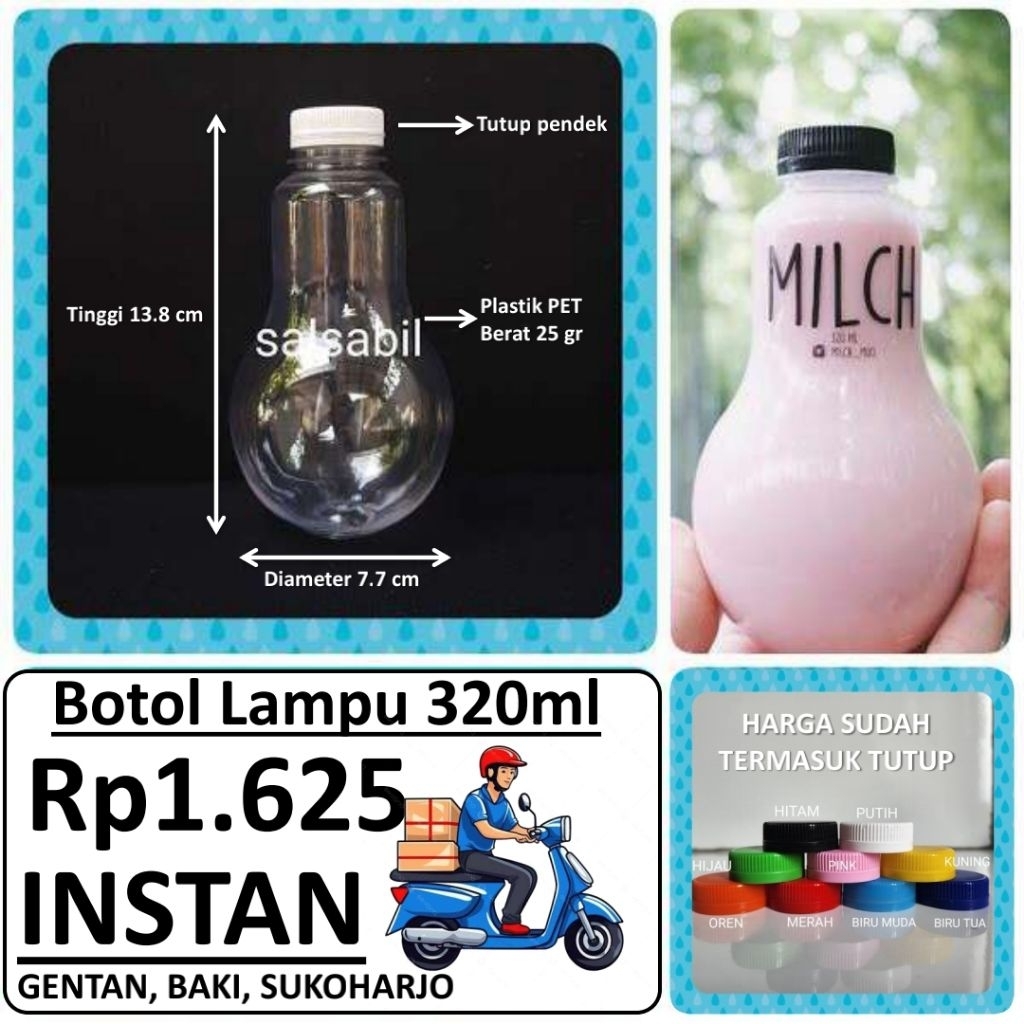 (INSTAN) Botol Lampu 320ml / botol unik / botol plastik 320ml (isi 40 botol)