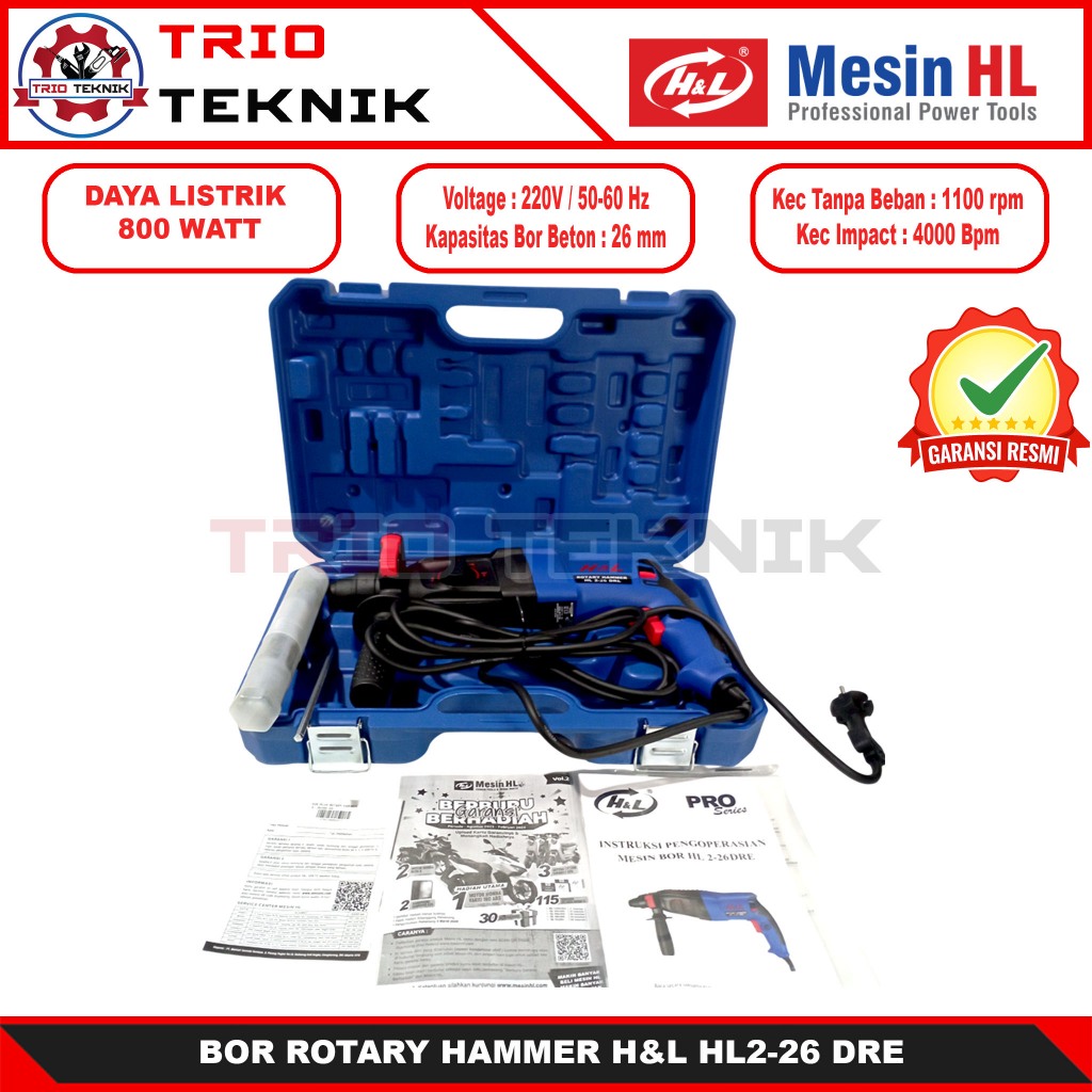 Mesin Bor Tembok Bobok Beton Rotary Hammer H&L HL 2-26 DRE