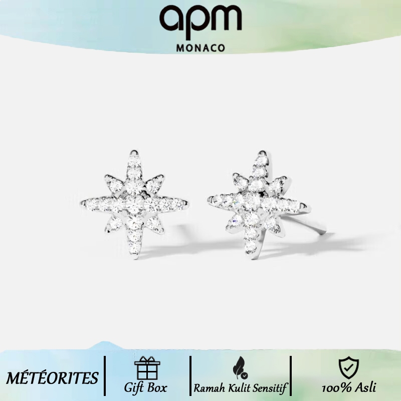 APM Monaco | Anting Wanita Seri METEORITES - Mini Hexagram Perak 925 Warna Silver Putih