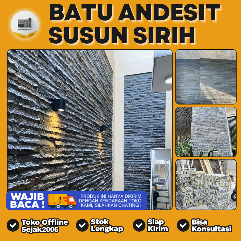 Batu Alam Andesit Susun Sirih Untuk Dinding Eksterior & Interior