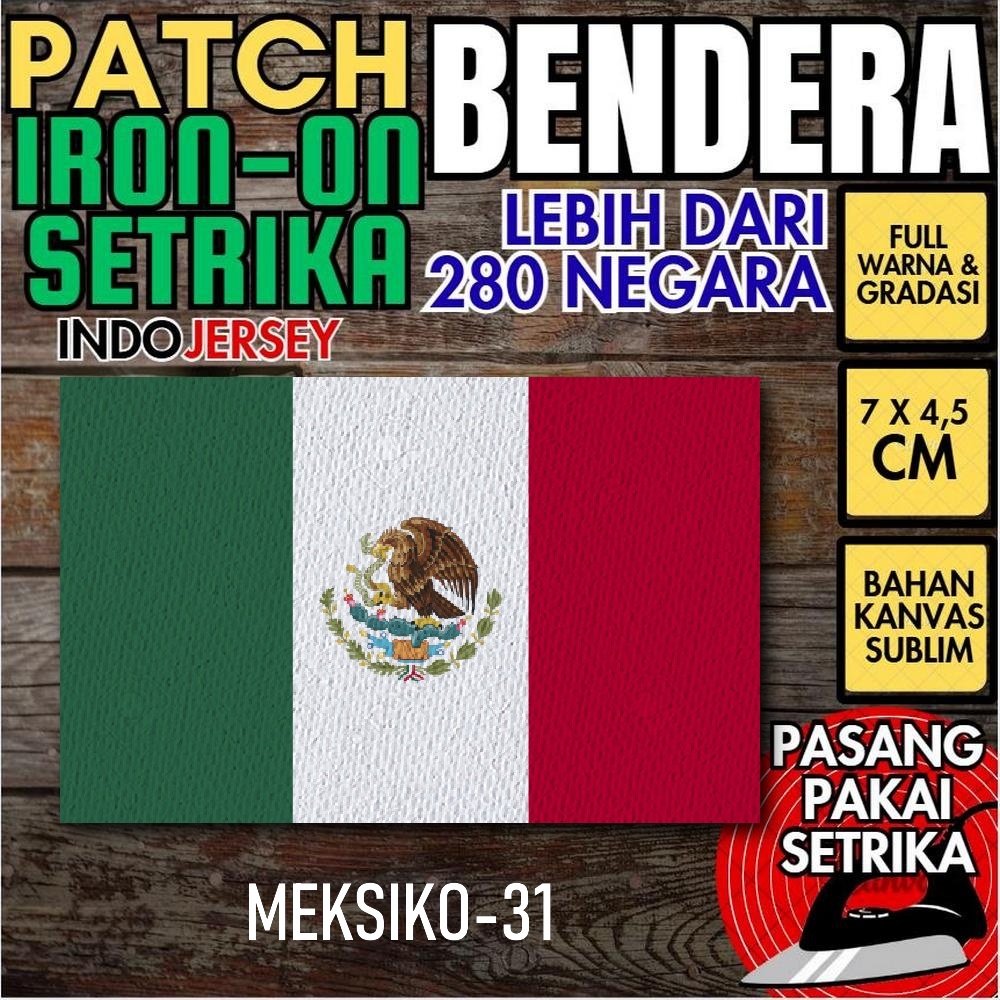 Indojersey Patch Bendera MEKSIKO MEXICO Iron-On Kanvas Sublimasi Persegi Kotak 7 x 4.5 cm Baju Kaos 