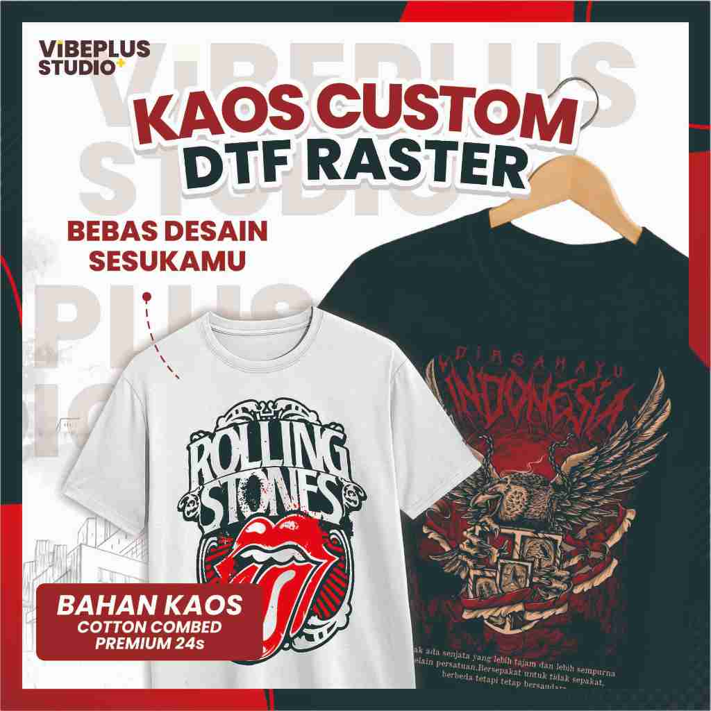 Custom Kaos Desain Raster DTF Satuan 24's / Kaos Custom Satuan / Kaos Custom Kado/ Kaos Custom Komun
