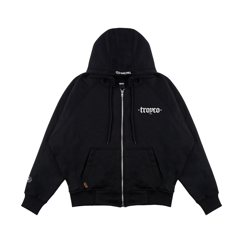 Troy Company Hoodie Boxy Raglan Double Slider Zip Black Trinity - Hoodie Hitam ZDSH 3363