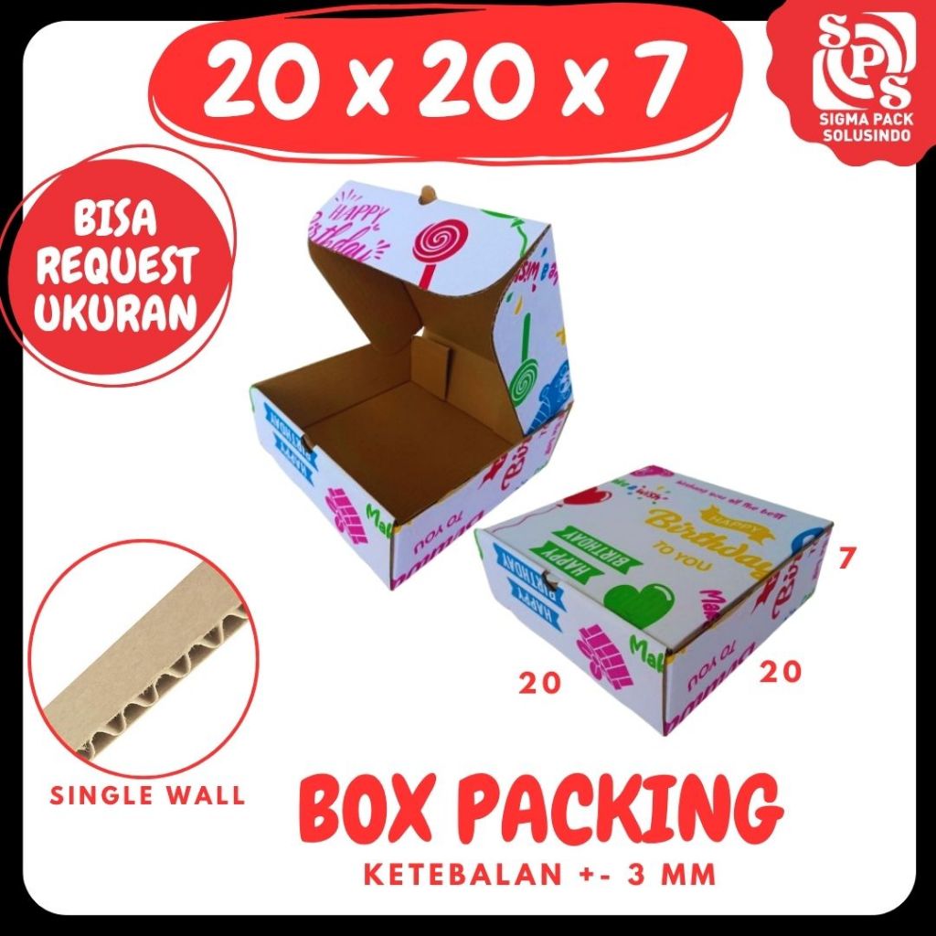 Box 20x20x7 LD Dus Ultah Kado Happy Birthday Kemasan Kotak Kado Ulang Tahun HBD Tas  Kardus Hampers
