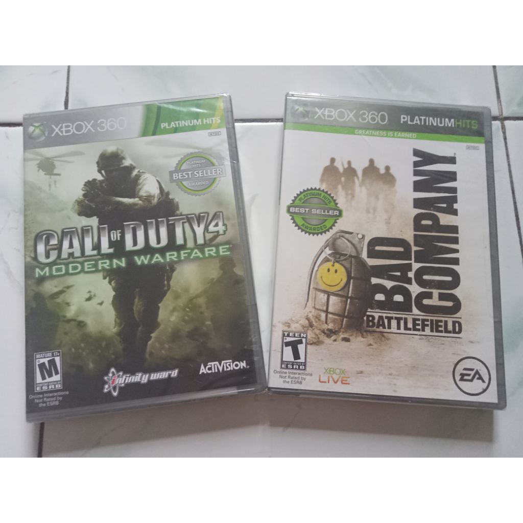 kaset CD game Xbox 360 ori set Call of Duty 4 modern warfare & Battlefield Bad Company segel