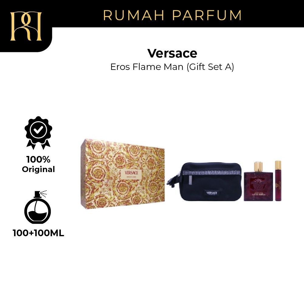 Parfum Pria Versace Eros Flame Man (Gift Set A) (100+10 mL+Black Trousse/Pouch) Perfume Cowok