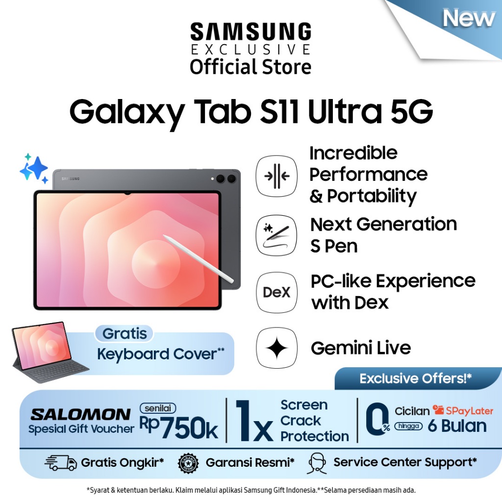 Samsung Galaxy Tab S11 Ultra 5G 12/256GB - Gray | AI Tablet | Tab Android | Baterai Tahan Lama | Lay