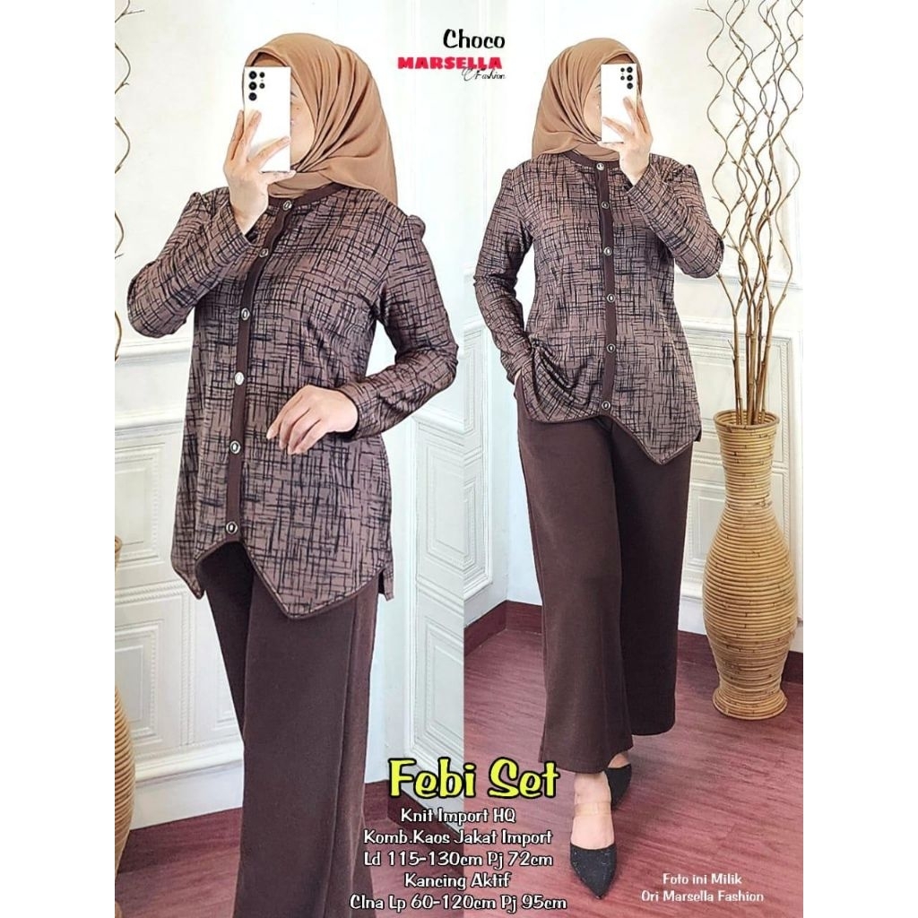 Marsella - Daiva Set Celana Wanita • Knit Import Mix Kaos Jacket Import Kancing Aktif