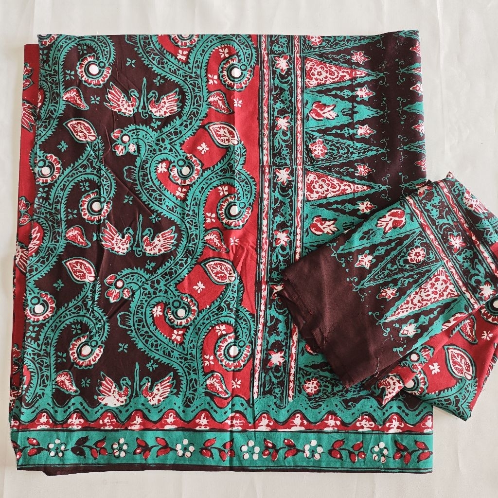 Set sarung selendang batik jambi katun halus setelan kain tekuluk tosca burgundi merah batanghari an