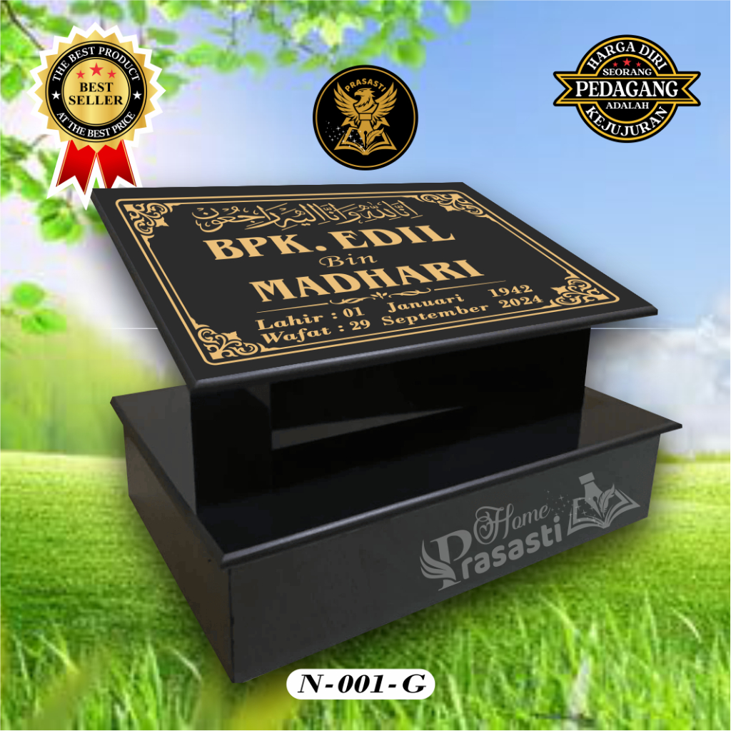 BATU NISAN MAKAM FULL GRANIT HITAM N-001 PLUS DUDUKAN
