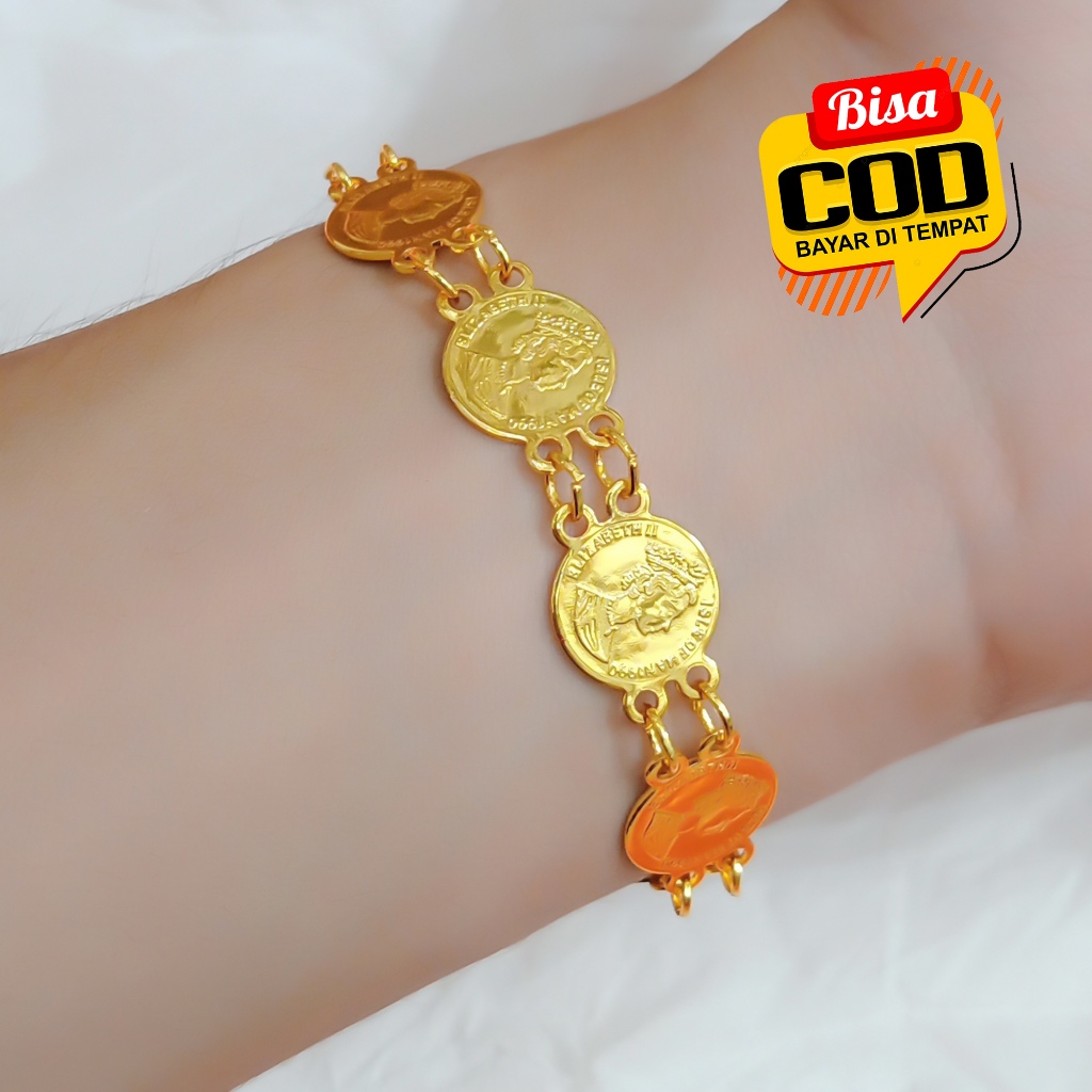 gelang emas 24k bentuk koin gambar ratu inggris