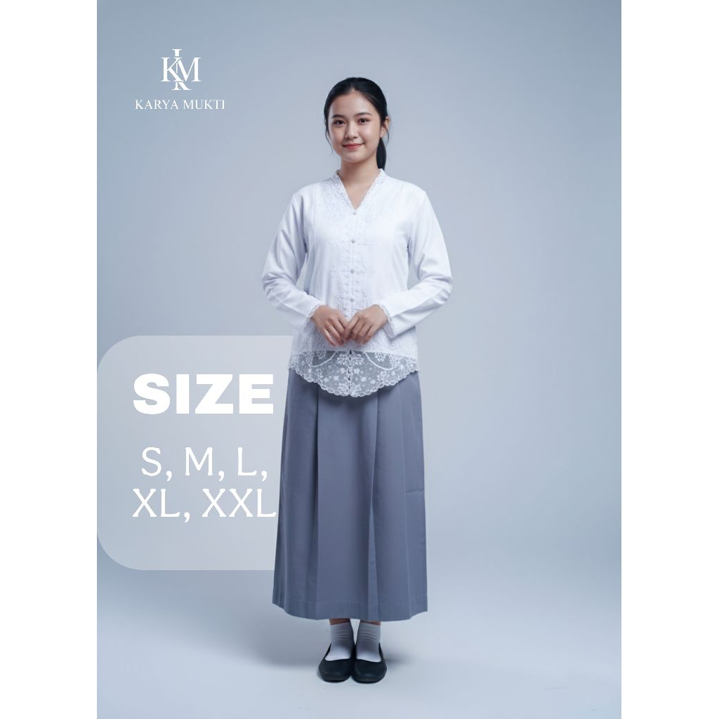 Kebaya Putih Renda Sekolah SMA MA SMK Model Encim Kartini - Seragam Wisuda Perpisahan Size S Sampai 