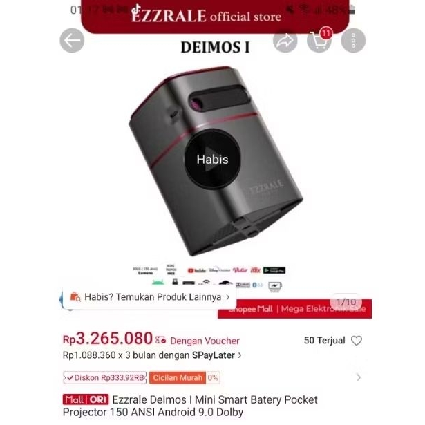 Proyektor Ezzrale Deimos Portable Smart Mini Projector With Battery Built in