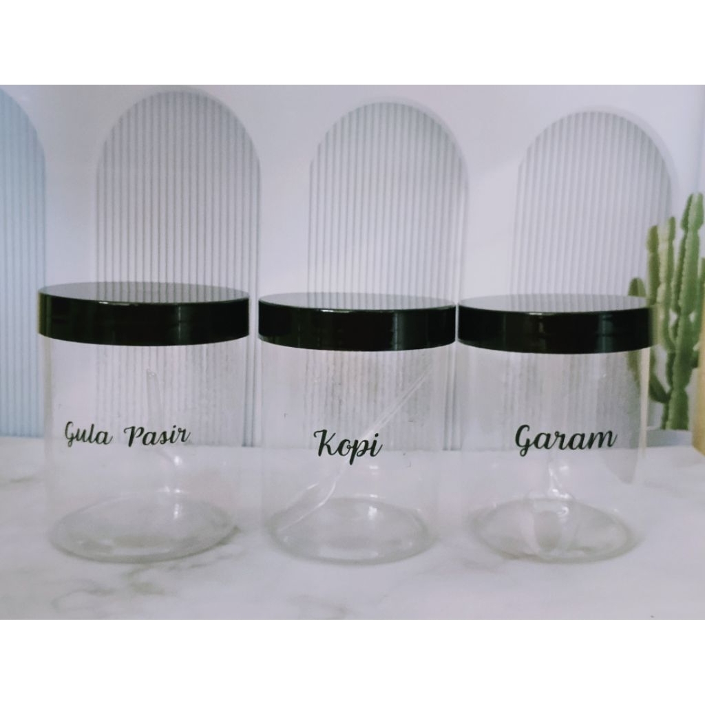 Toples bumbu dapur 500ml hitam premium bonus sendok dan STIKER