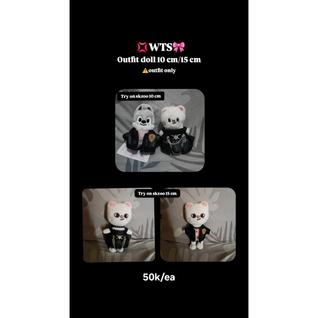 Baju Doll Boneka Skzoo Plush 10cm 15cm Leather Jacket Dress