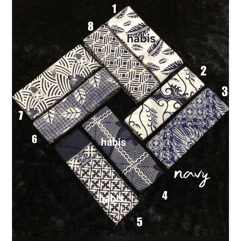 Kain Batik Cap Garutan  Warna Biru Navy series Kain Batik Meteran Seragaman - Kain Batik Bahan Katun