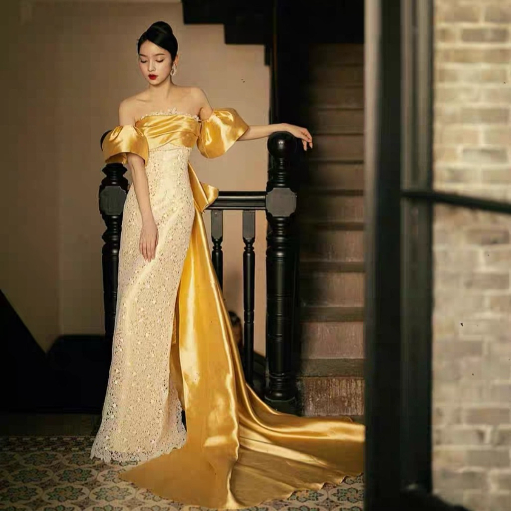Gaun Sangjit Mermaid Photoshoot Fairytale Meeah Pesta Party Premium Hanfu Chinesse Style Gown Weddin