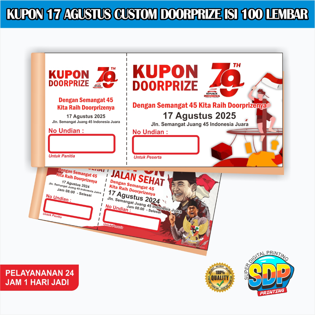 KUPON 17 AGUSTUS CUSTOM JALAN SANTAI DOORPRIZE GRATIS DESAIN ISI 100 LEMBAR SUPER DIGITAL PRINTING