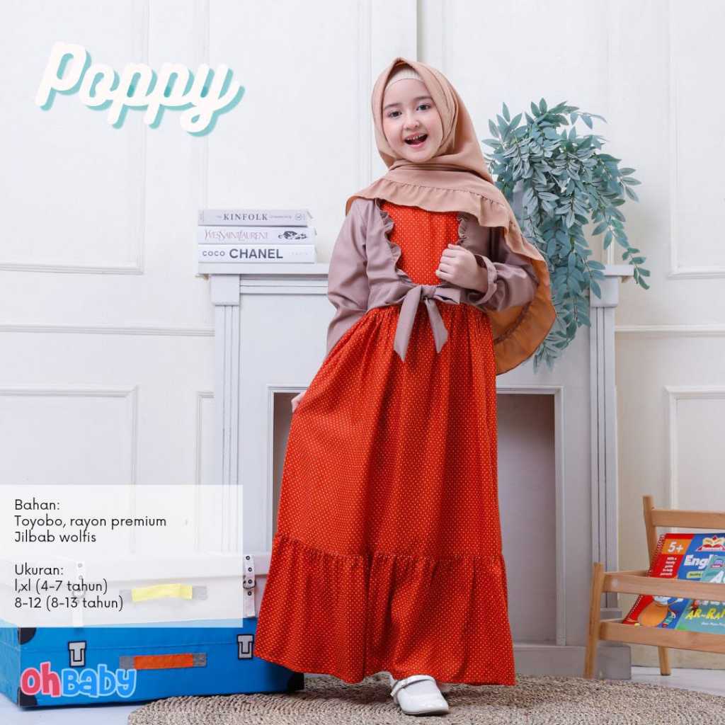 Gamis Poppy Anak Set Syari Modesty by Oh Baby (Poppy Teracotta)