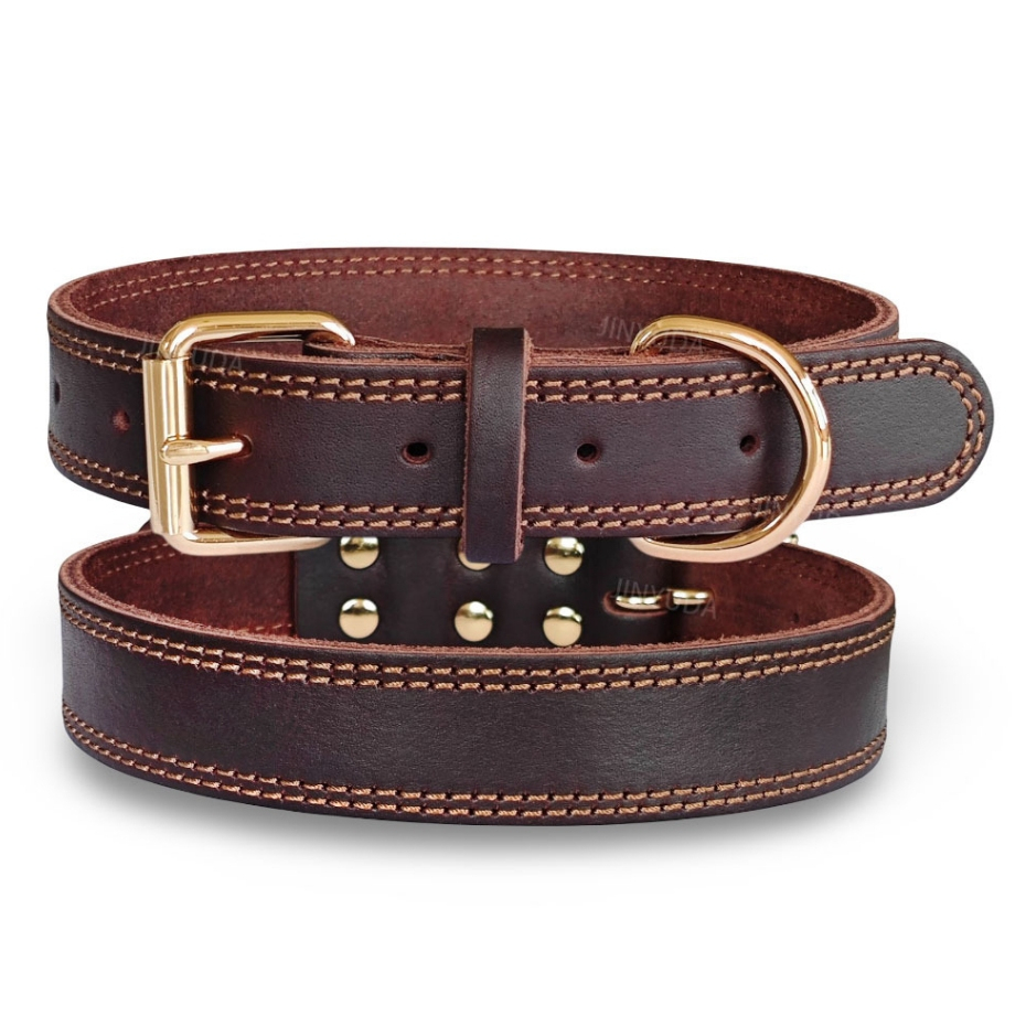 Kalung Anjing Kulit Asli Premium Tebal Jahit Rapi Gesper Kuat Logam Anti Karat Ring Kokoh Tali Leher