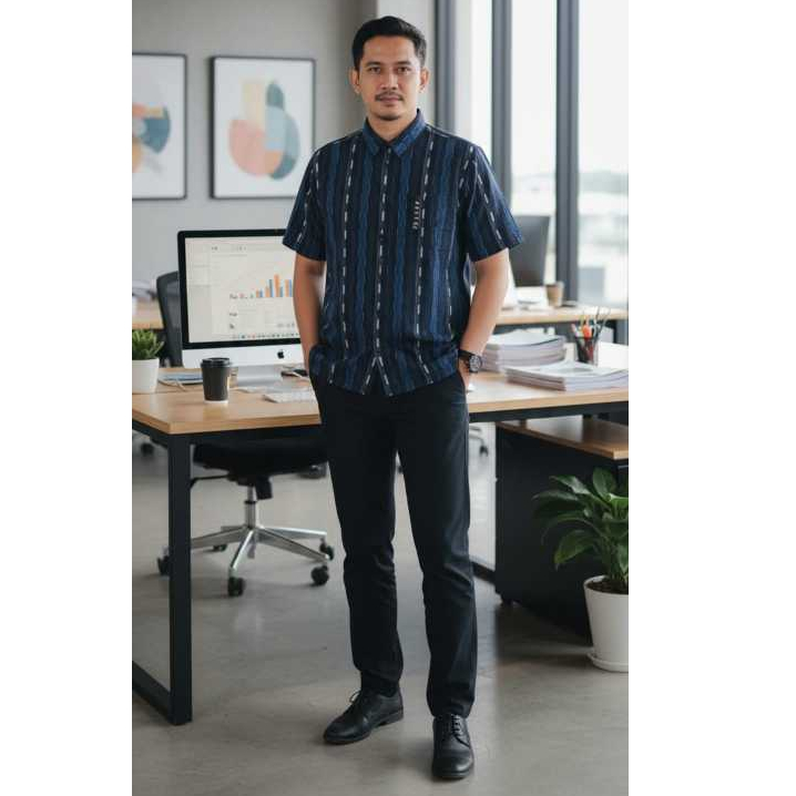 SumberRejekiJeans - Baju Pria CRESSIDA BIG FV318 - Kemeja Casual Lengan Pendek Motif Strip Garis-gar