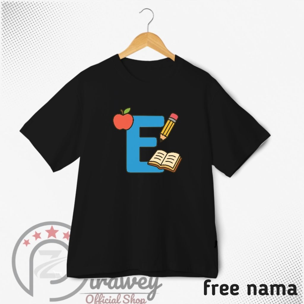 [free nama] Baju kaos anak inisial hurup E l kaos anak edukasi anak lkaos edukasi anak