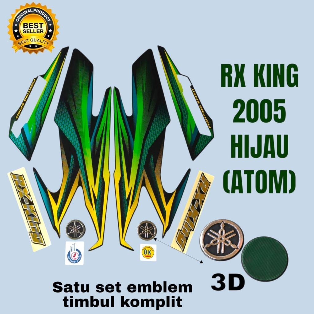 lis body stiker rx king 2005 hijau set emblem rx king atom timbul