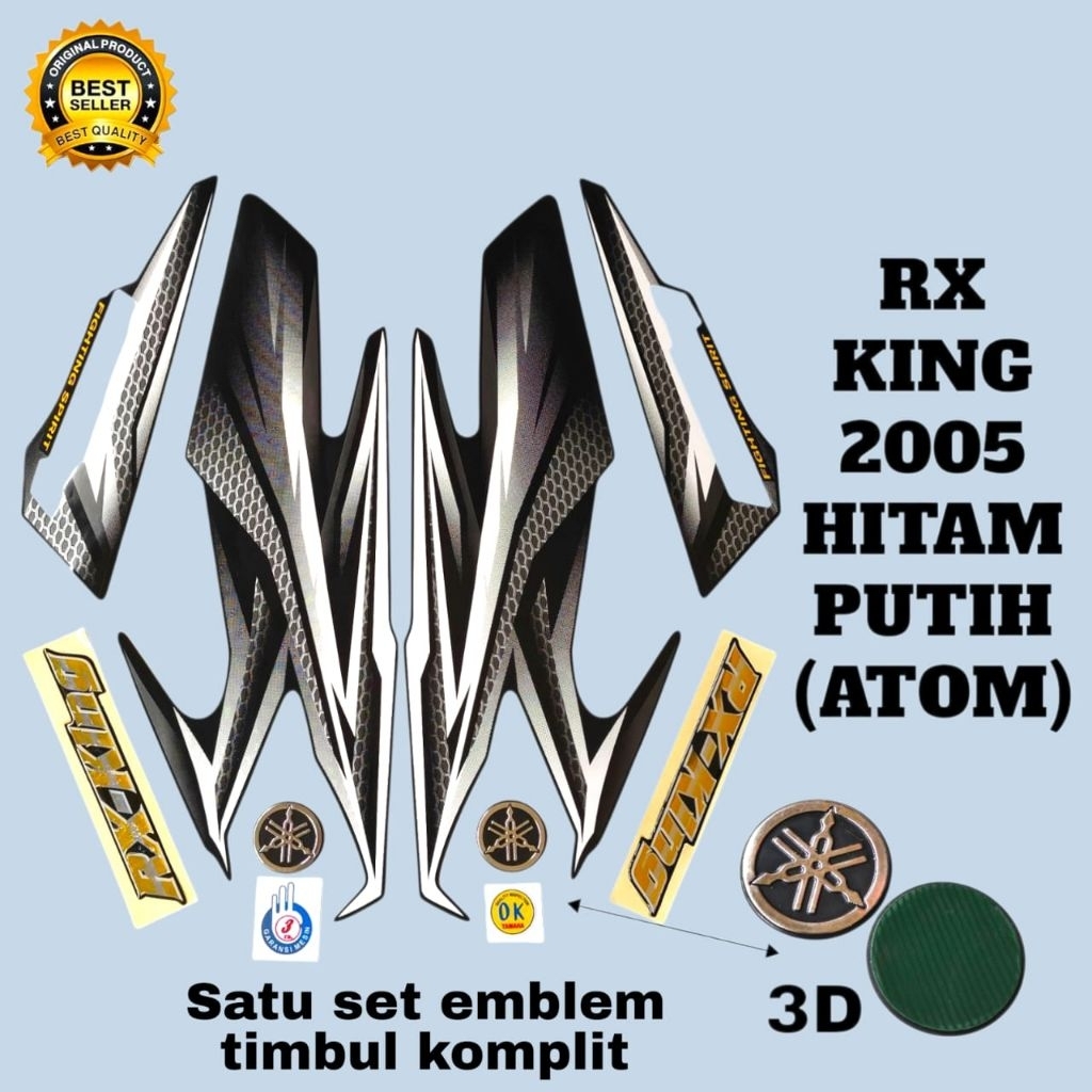 lis body stiker rx king 2005 hitam hijau set emblem rx king atom timbul