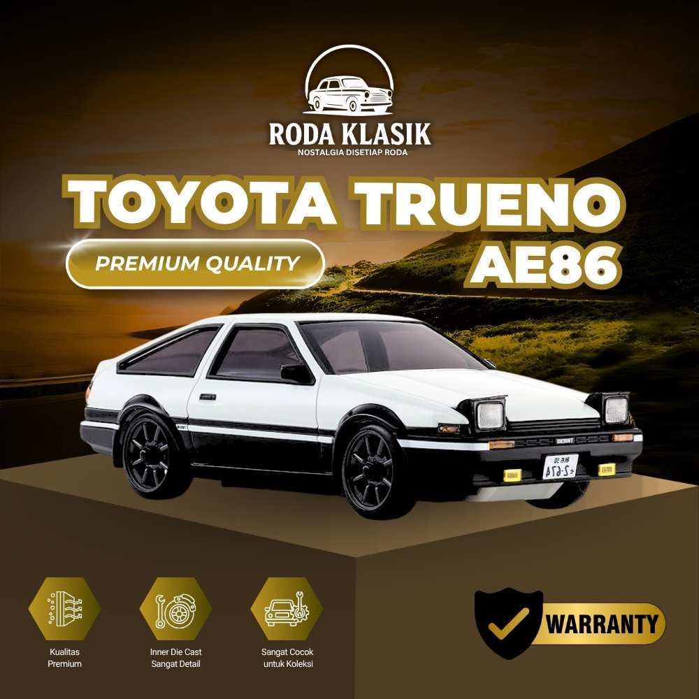RodaKlasik Diecast Toyota Trueno AE86 Putih Mini Upgrade [Pullback Light & Sound] Kado Ulangtahun Ka