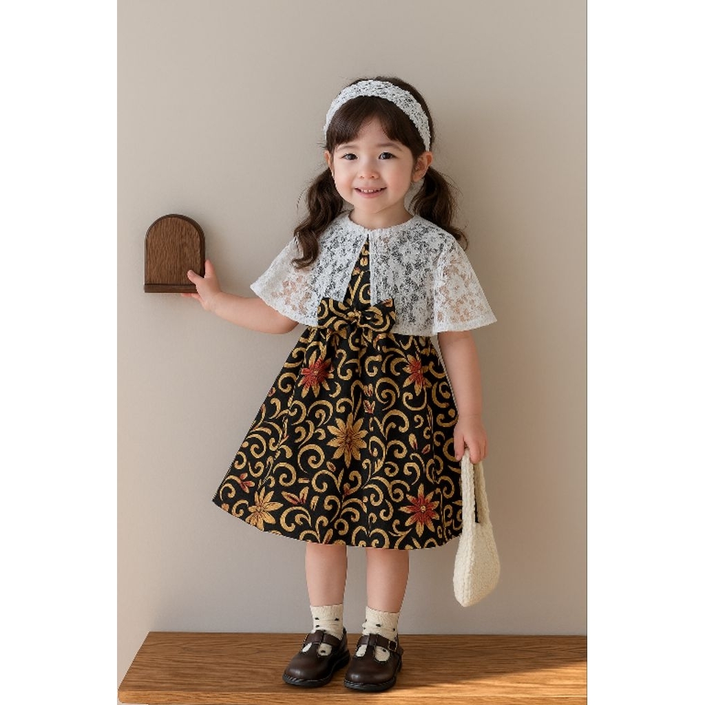 Dress Anak Brokat Kombi Batik kelly Gaun Pesta Anak Perempuan Usia 3-5Tahun Baju Kondangan Modis Rx