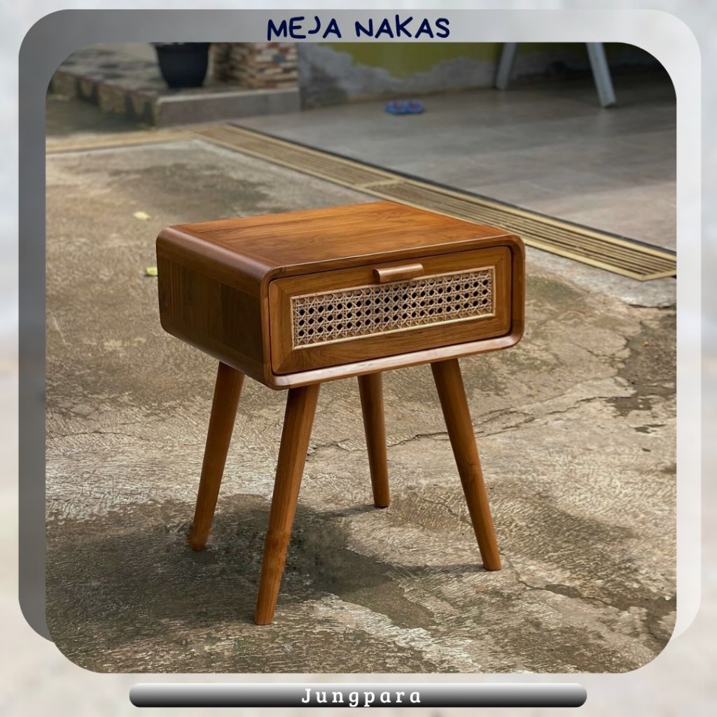 Meja nakas minimalis modern meja kecil kamar tidur kayu jati
