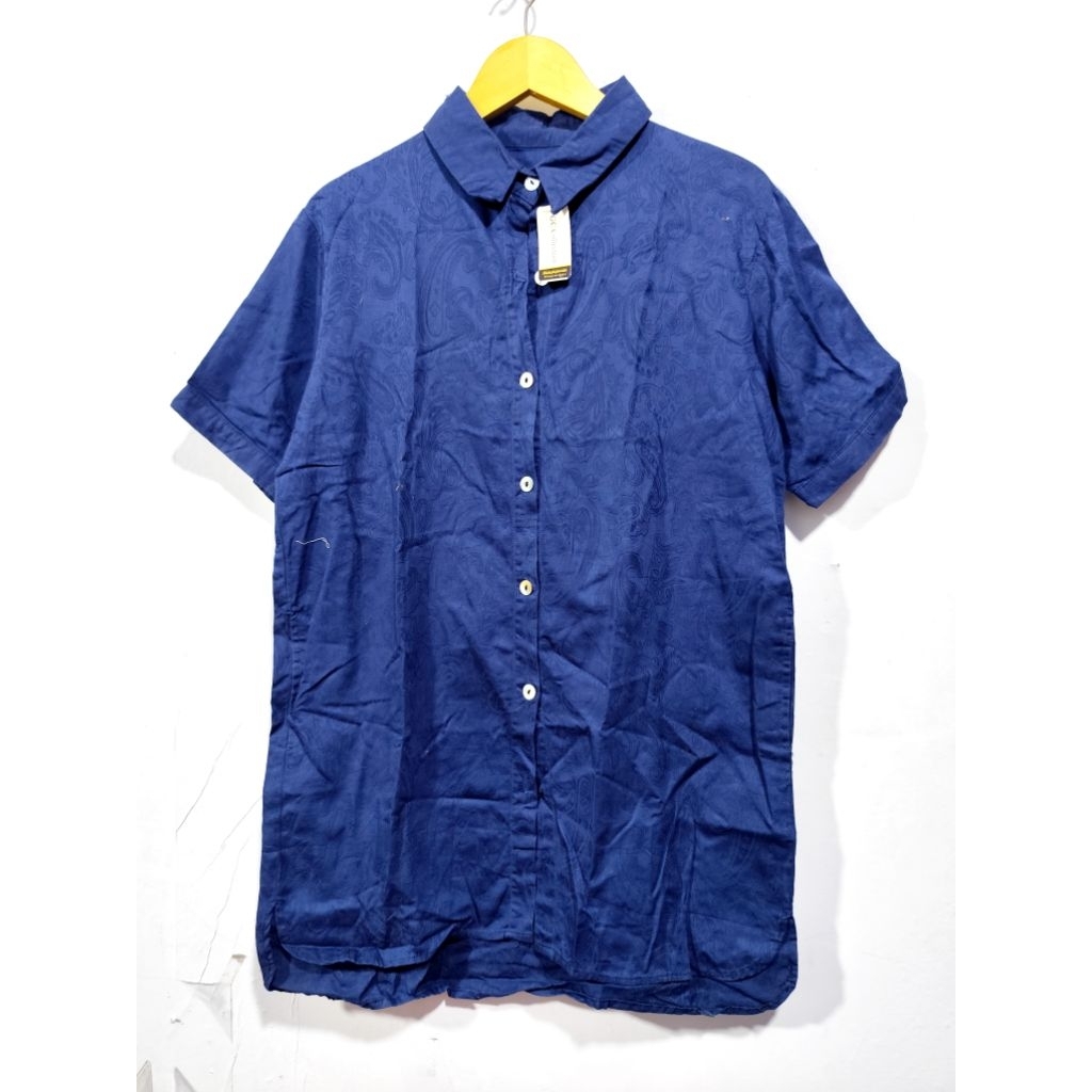 atasan blouse wanita lengan pendek navy motif motif