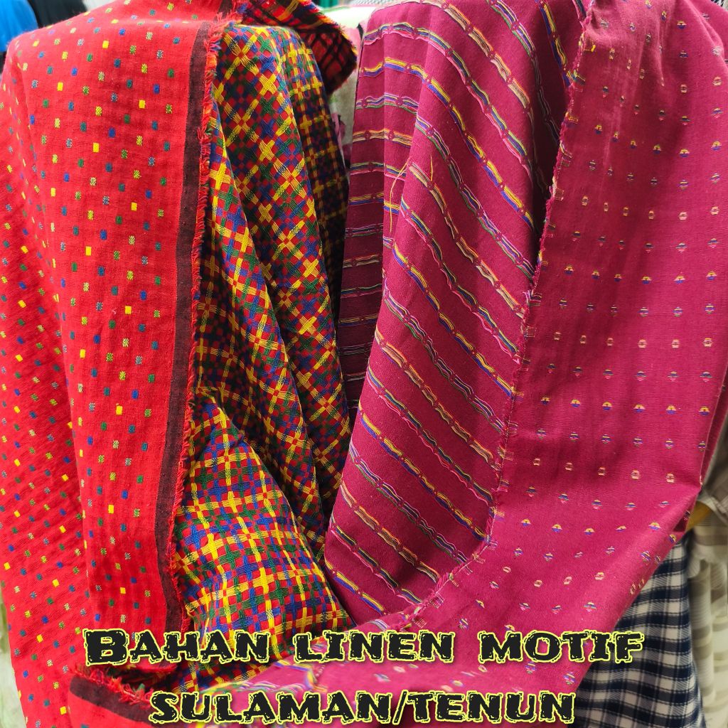 Kain/Bahan Kain Linen Motif Tenun/Sulaman [harga ½ meter]